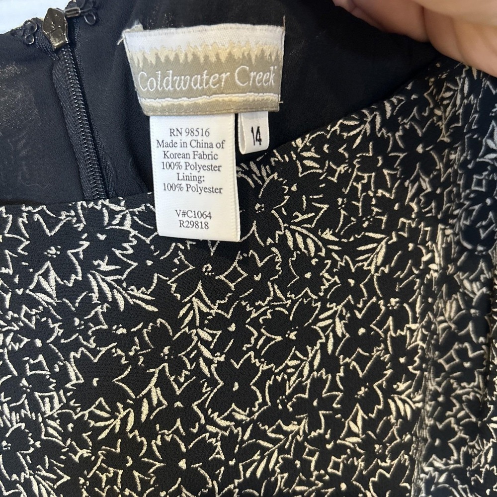 Vtg Coldwater Creek Womens Skirt Blouse Set 14 Black White Floral Silk Korea NWT - Picture 10 of 12